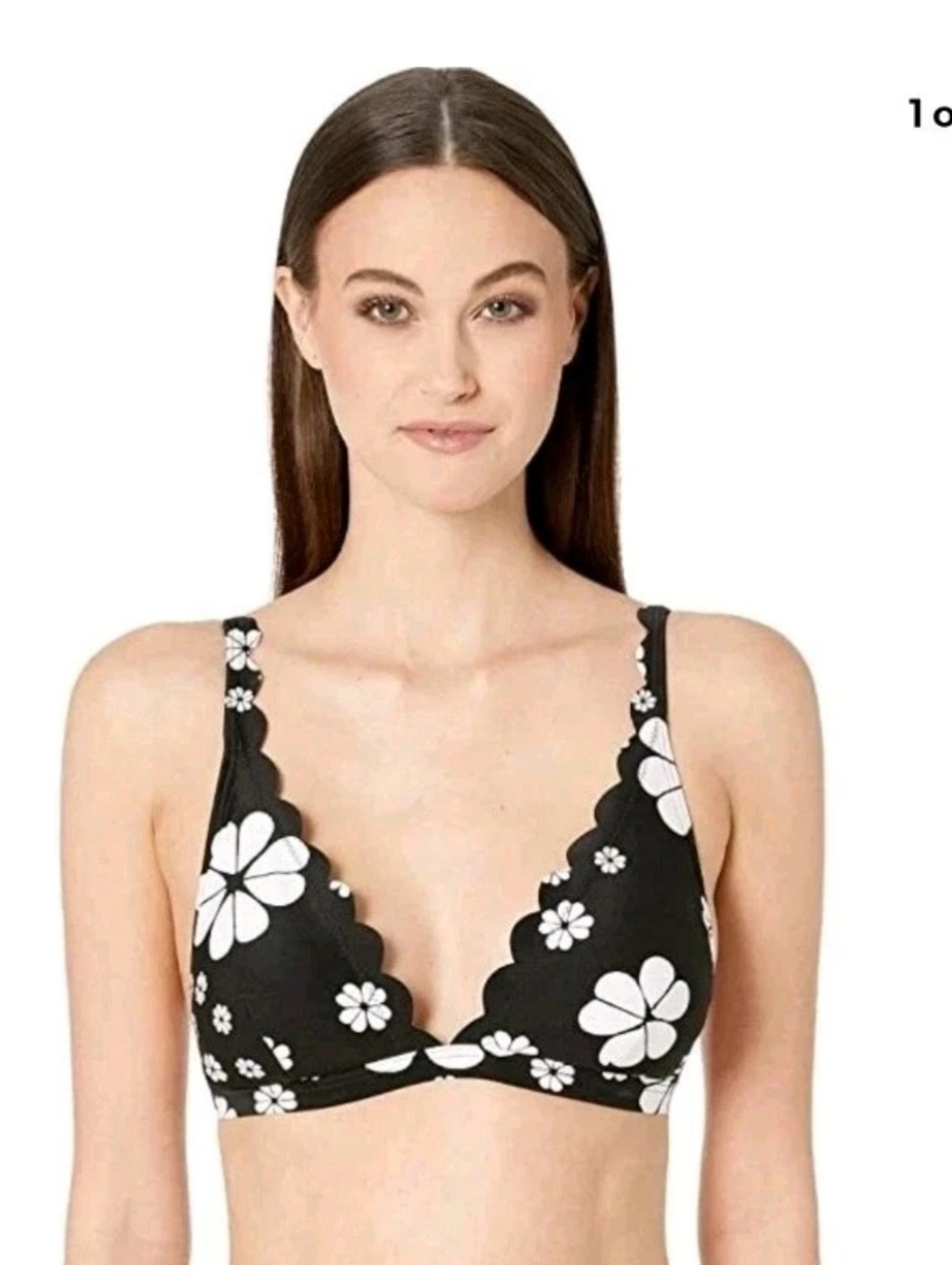 Kate Spade Black & White Floral Scalloped Bikini Swimsuit Size S